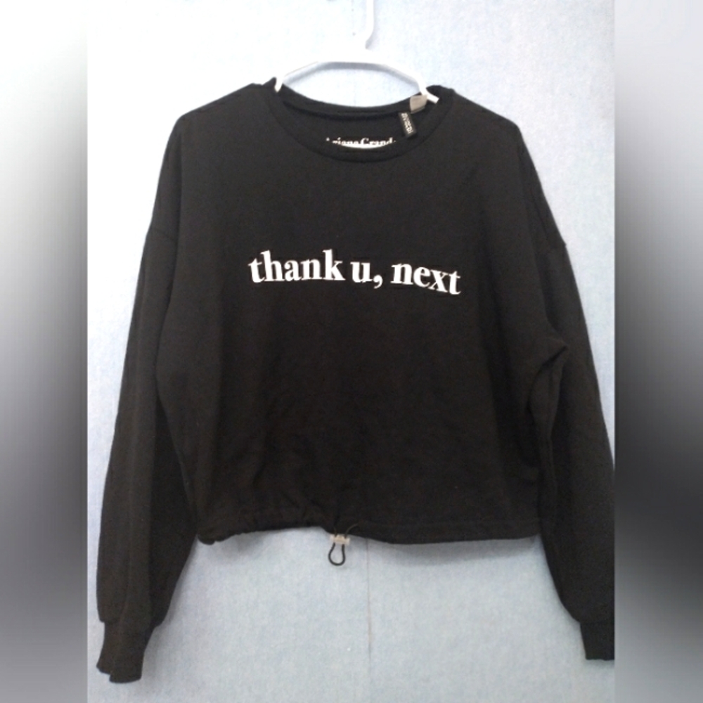 Ariana Grande Thank U Next Black Cropped Sweatshirt Drawstring‎ Size S
